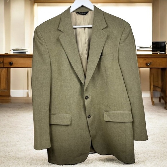 JOS A BANK Men’s Tan Houndstooths Suit Blazer Coat Size 42 Long 2 Button Jacket - Picture 1 of 11